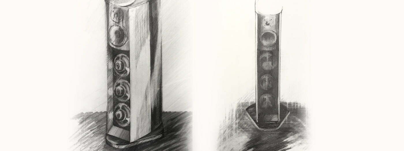 Early sketchwork of Wilson Benesch speakers