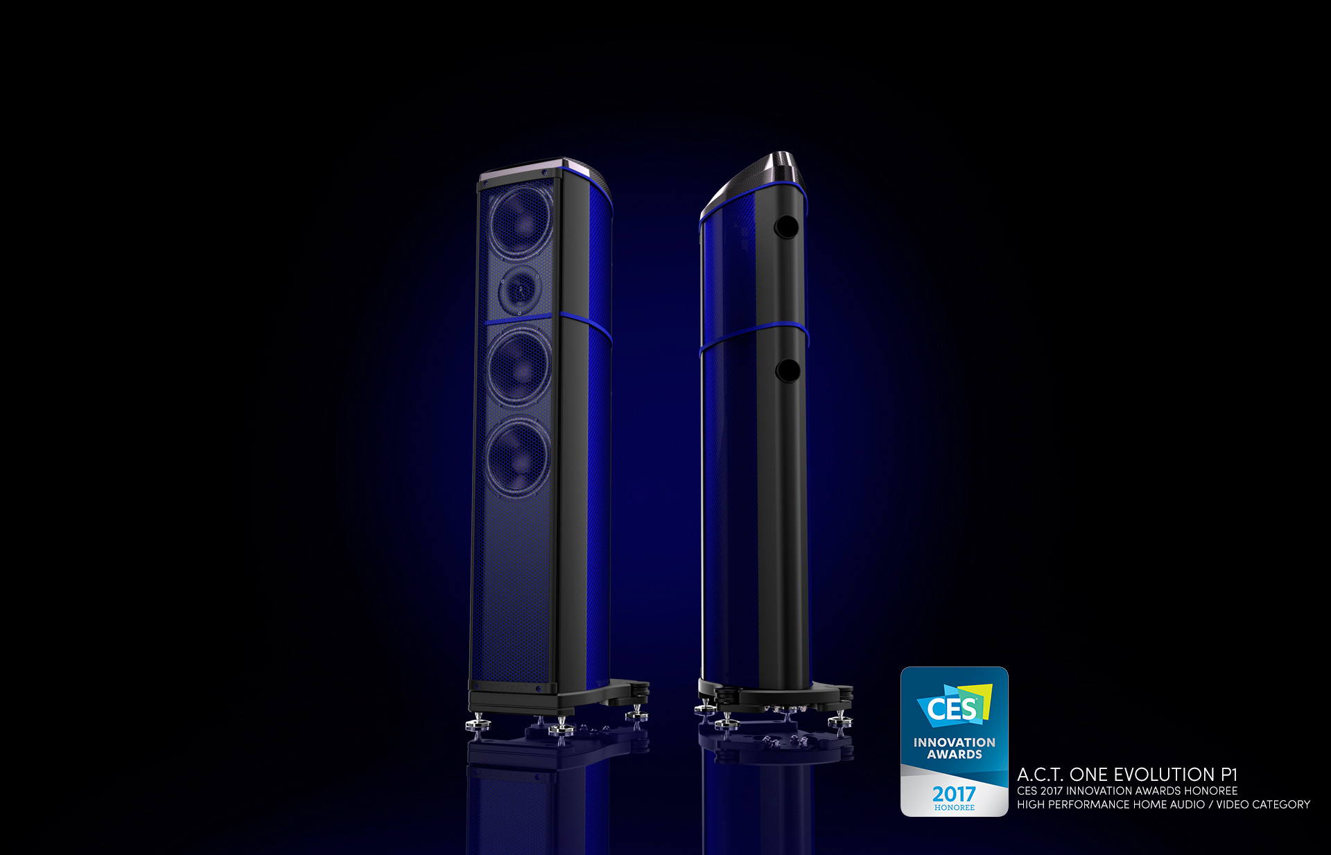 A.C.T. One Evolution P1 - Coloured Carbon Fibre - Floorstanding Loudspeaker - Ettore Blue Finish - CES 2017 - Innovation Award Honouree
