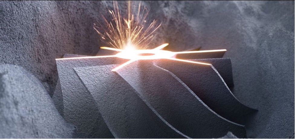 Close-up of titanium being fused layer by layer using Selective Laser Sintering (SLS), the advanced additive manufacturing process used to create the organic titanium counterbalance structures of the Wilson Benesch GRAVITON® Ti Tonearm.