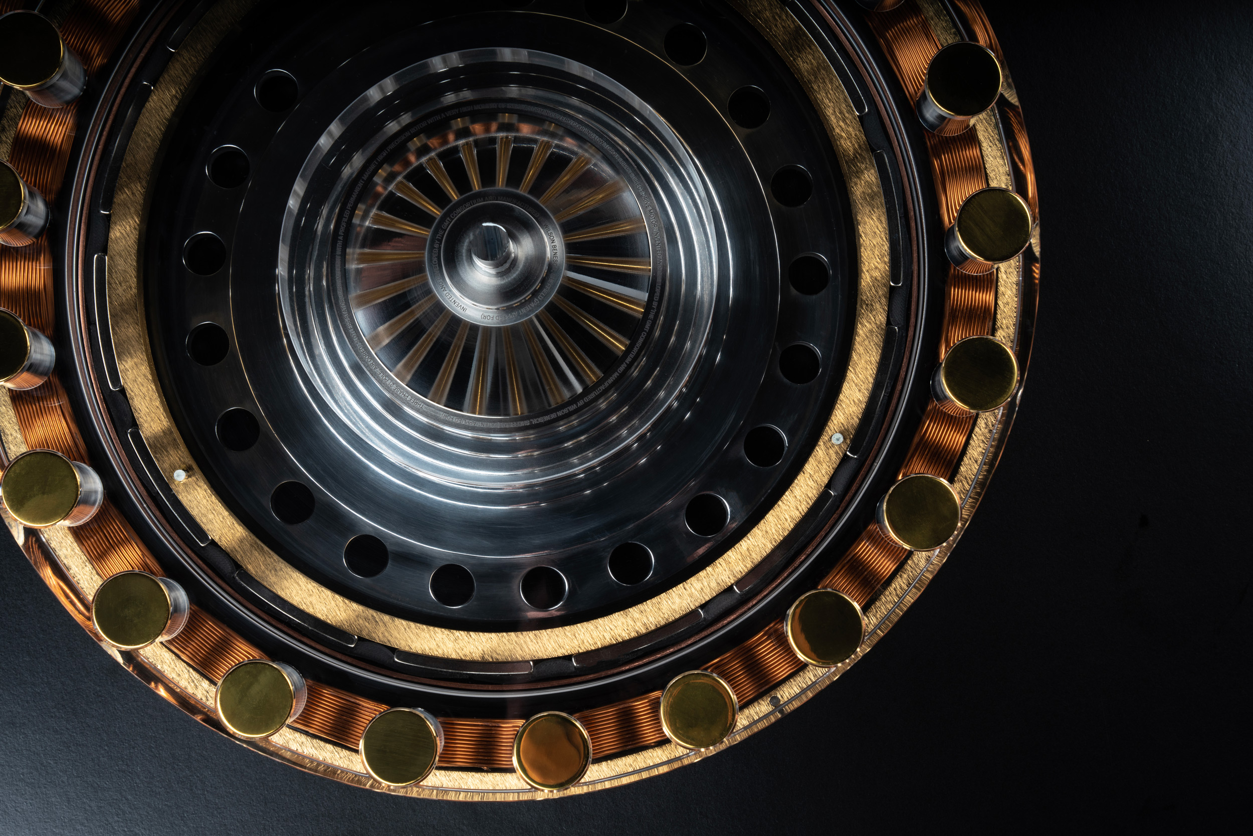 Wilson Benesch OMEGA Drive 15 inch direct drive turntable motor showing copper coils and NdFeB magnets